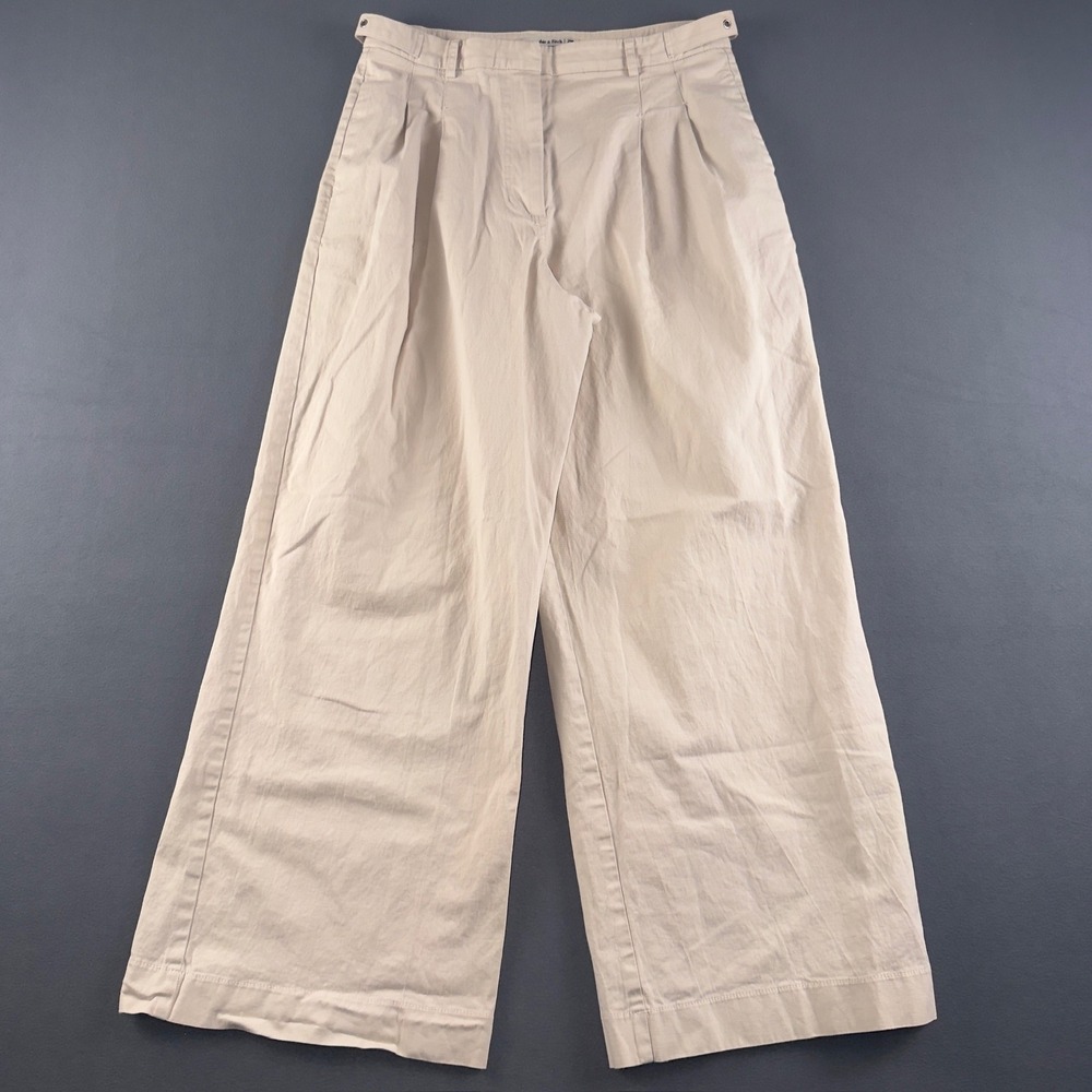 Abercrombie & Fitch Women Beige Wide Leg Pleated Trousers Size 29R Cotton Linen